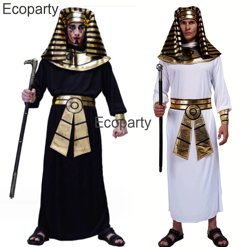 Neues ägyptisches Pharao-Cosplay-Kostüm für Herren, Halloween, ägyptischer König, Roben mit Kopfbedeckung, Purim-Party-Bühnenshow-Outfits Image