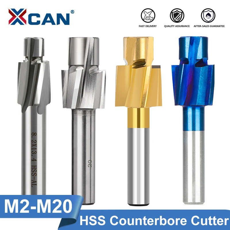 XCAN Fräser Senker Schaftfräser M3-M20 4-schneidiger HSS-Gegenbohrer für Metall-Flachbolzenlöcher Schraubenbohren Image