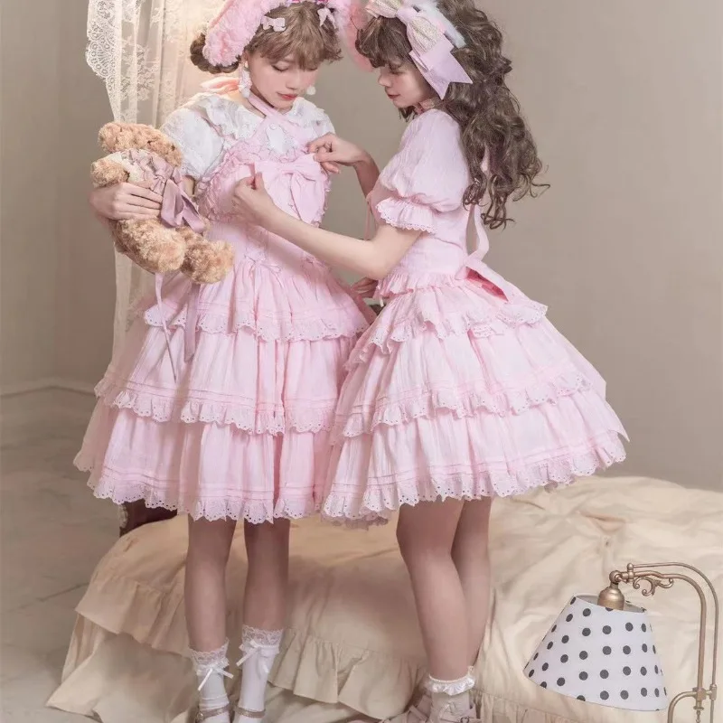 Rosa kawaii süße lolita Kleid Set Frauen viktoria nischen Vintage schlanke Bandage Crop Tops Rüschen Mini Fee Rock Gothic y2k Mädchen Anzug
