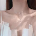 Koreanische Halskette Mode Schmuck Stern Doppel Halskette Zirkon Mond Anhänger Halskette Frauen