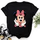 Kawaii Minnie Mouse Summer Top Women Clothing Disney Tshirt Black Short Sleeve O-neck Casual Minnie