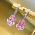 Huitan Birne rosa/gelb Zirkonia Tropfen Ohrringe für Frauen Silber Farbe Luxus Hochzeit Verlobung