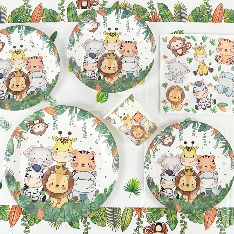 Dschungel-Geburtstagsgeschirr, alles Gute zum Geburtstag, Party-Dekoration, Tischdecke, Teller, Tasse, Wild One Animal Safari, 1. Kindergeburtstagszubehör Image