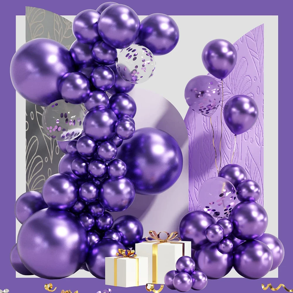 Metallic Lila Luftballons Bogen Girlande Kit Lila Konfetti Ballon Dekoration Babyparty 1. Geburtstag Party Ballon Hochzeitsdekoration Image