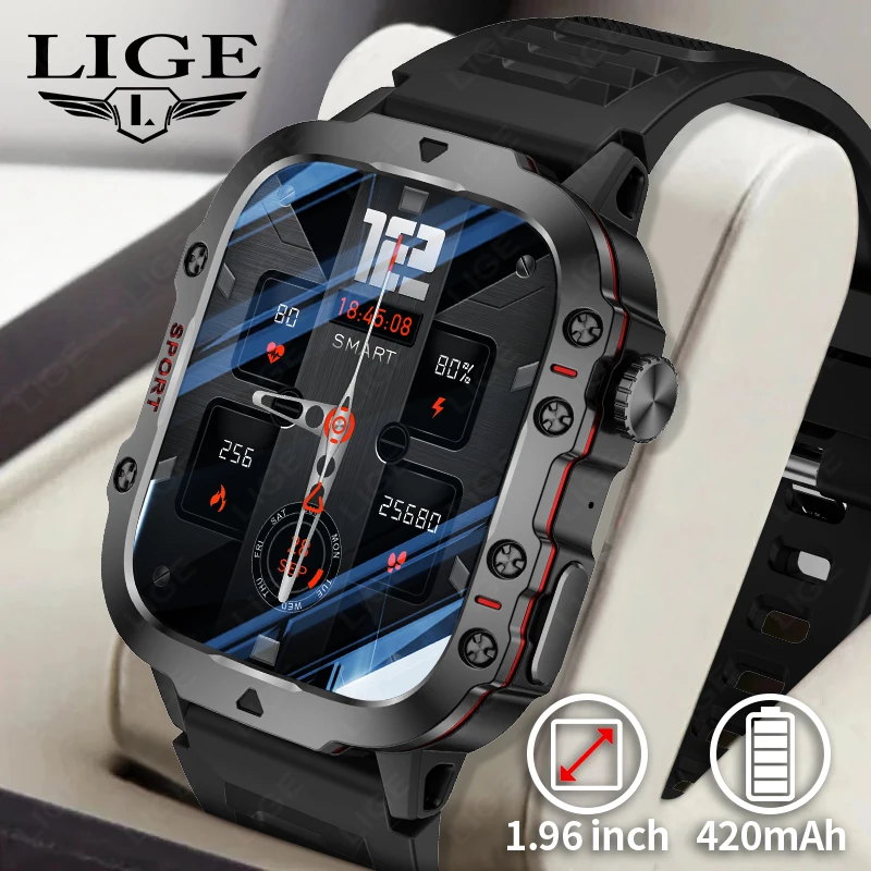 LIGE Outdoor Smart Uhr Männer 2,01 "Bildschirm 3AT Wasserdichte Uhren Bluetooth Anruf Ai Stimme Sport Smartwatch Für Android Xiaomi IOS Image