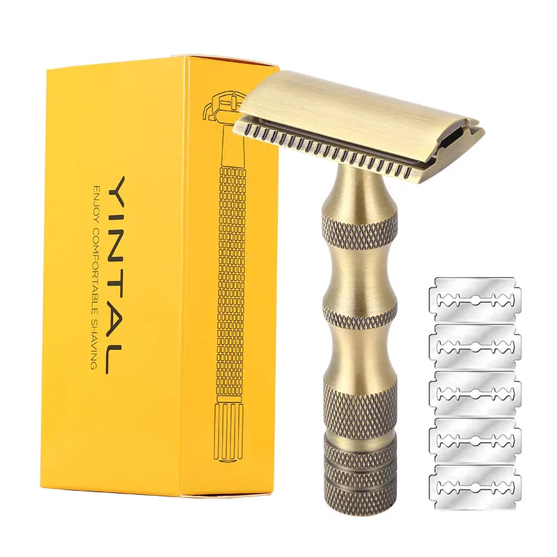 Doppelschneidiger Sicherheitsrasierer aus Metall, klassischer manueller Rasierer mit einer Klinge, robuster Griff, Nassrasierwerkzeug Image