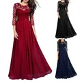 Frauen Spitze Patchwork Maxi langes Abendkleid einfarbig Kleid mit hoher Taille Hochzeits feier