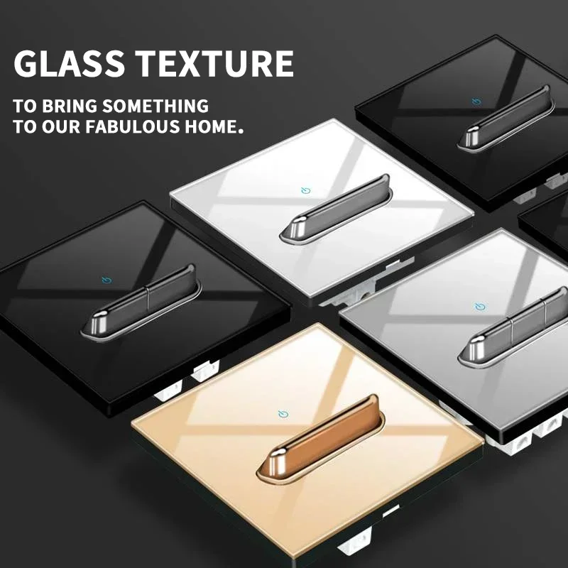 Schaltsteckdose aus gehärtetem Glas, selbstrückstellend, 1 2 3 4 Gang, Wandpaneel nach europäischem Standard nach britischem Standard mit Kontrollleuchte, 86 x 86 mm Image