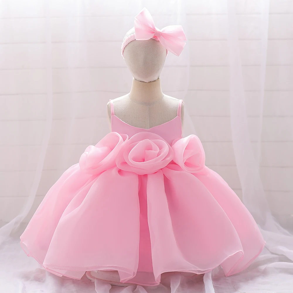 Große Blume Baby Mädchen Kleid Weiß Taufe Prinzessin Kleid Für Mädchen Baby 1. Geburtstag Hochzeit Party Kleider Kleinkind Sommer Kleidung Image