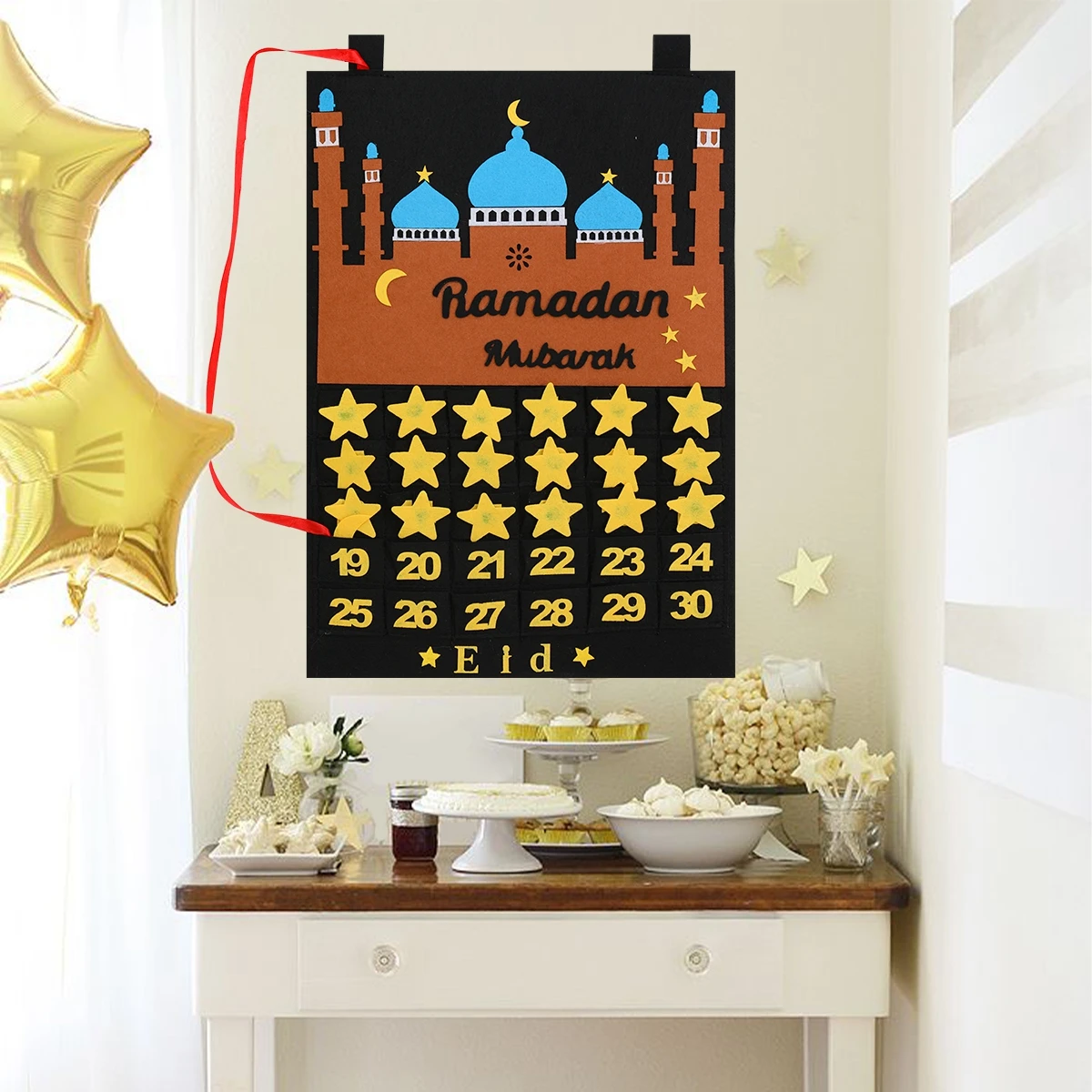 Ramadan Countdown Filz Kalender Eid Mubarak Dekorationen für Zuhause islamische muslimische Party Dekor Ramadan Kareem Eid Al Adha Kind Geschenke Image