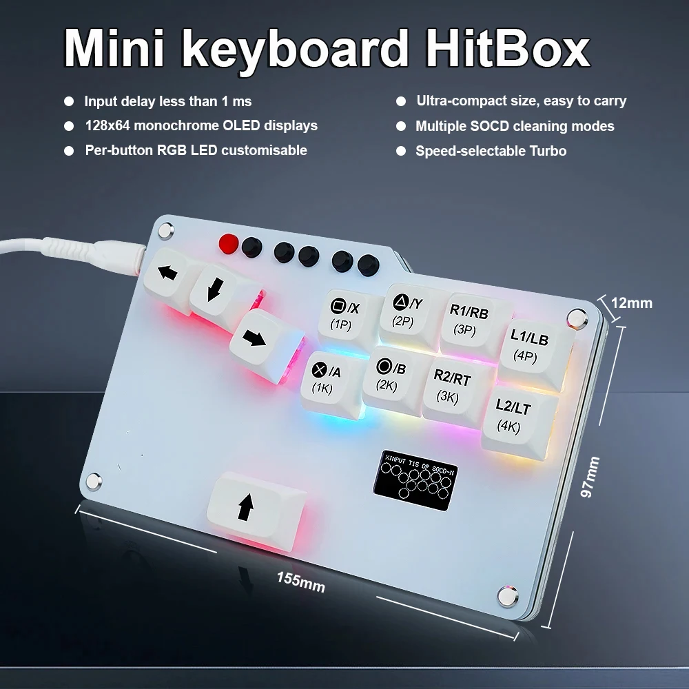 Hitbox Mini GP2040 CE Fightstick Taschentastatur mit Hot-Swap RGB Cherry Switch für PS3 PS4 MisterFPGA Steam PC