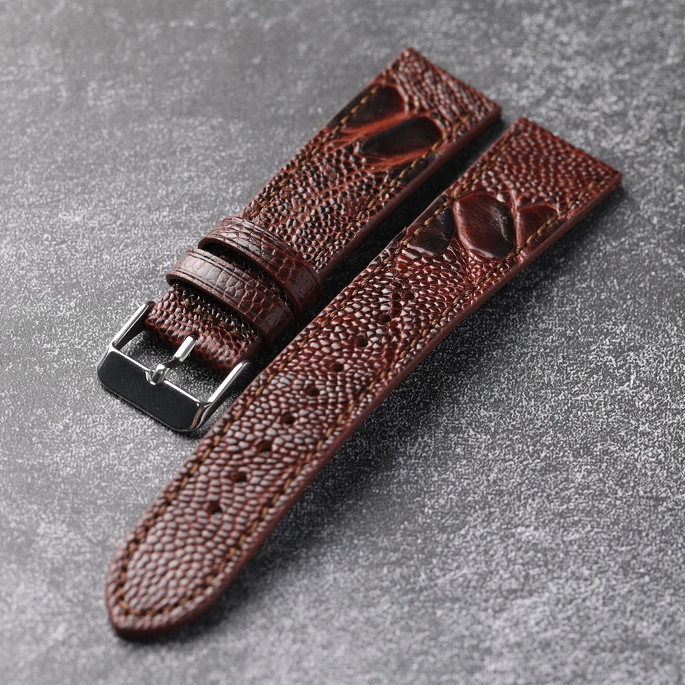 Premium echtes Leder handgefertigtes Straußenfußleder 18 19 20 21 22 mm braun grün echtes Leder Vintage Herrenarmband Vintage