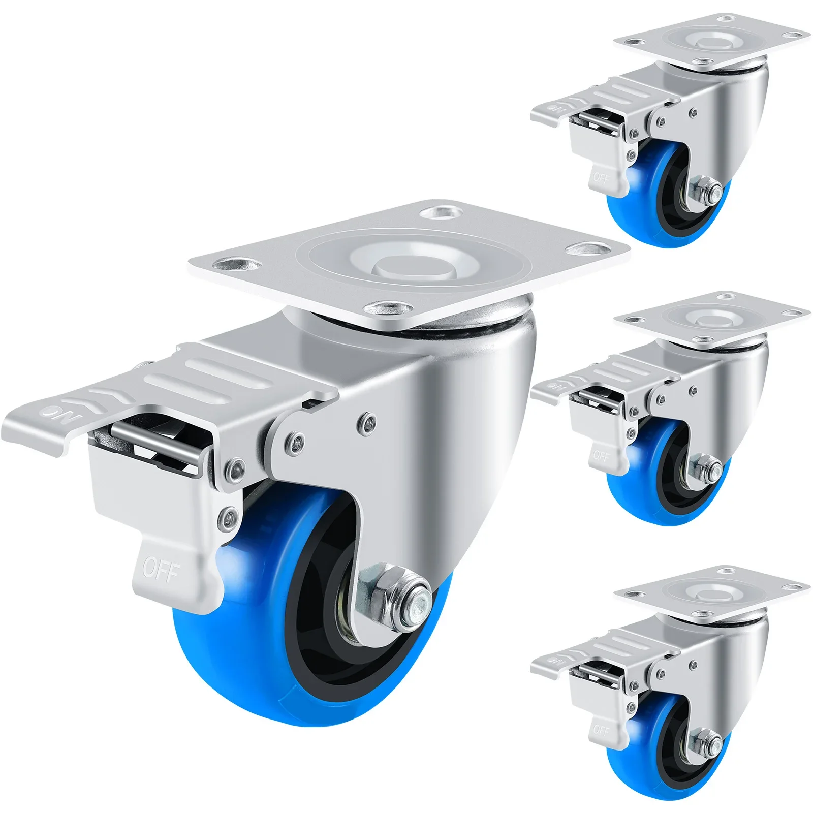 Robuste Lenkrollen mit Bremse, Transportrollen, Polyurethan-Möbelrad, 150 kg, 170 kg pro Rolle, 4 x 100 mm, 125 mm Image