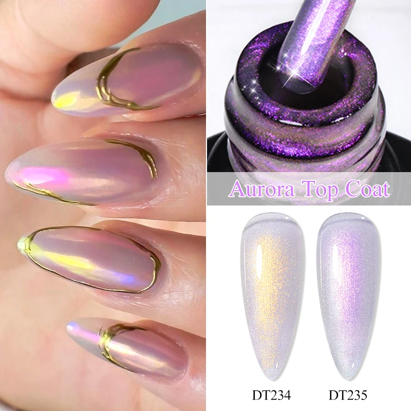 MEET ACROSS 7ML Aurora Top Coat Sparking Gel Nagellack Semi Permanent Soak Off UV Gel Funktion Top Coat für Nail Art Maniküre Image