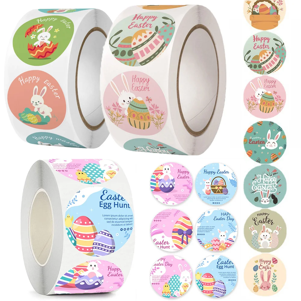 500 Stück gerollte Osteraufkleber für Ostergeschenke, Siegelaufkleber, selbstklebendes Etikett, Ostertag, Feiertag, fröhliche Dekoration Image