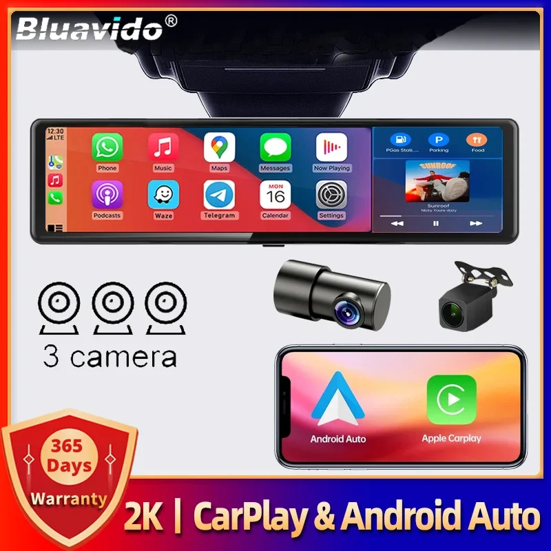 4K UHD 11,26 Zoll 3-Kanal-Dashcam GPS mit kabelloser Apple Carplay und Android Auto Voice Control Backup-Kamera IR-Nachtsicht Image
