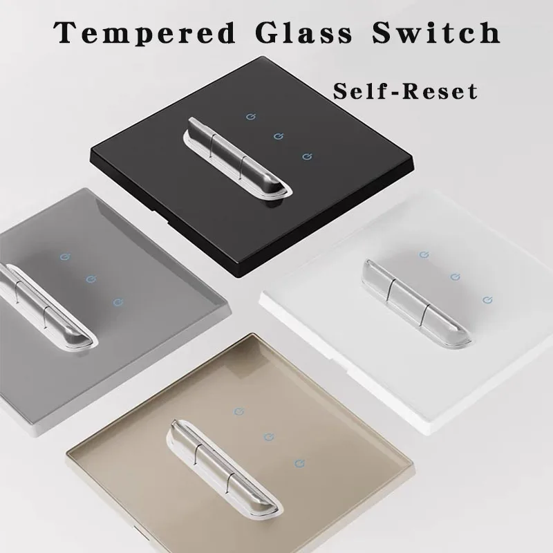 86x86mm Schalttafel aus gehärtetem Glas, Selbst rückstellung 1/2/Gang, Retro-Kippschalter-Steckdose 86 Typ 16a Wand steckdosen Image