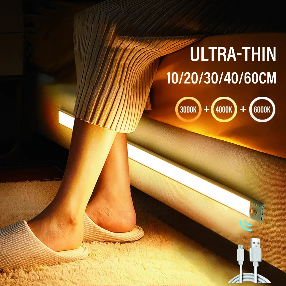 Nachtlicht 20/30/40/60CM Motion Sensor Licht Wireless USB LED Schrank Licht Garderobe Lampe für Küche Schrank Schlafzimmer Kleiderschrank