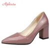 Aphixta Classics 7,5 cm Platz Heels Patent Leder Schuhe Frau Spitz Pumpen Sapato feminino Arbeit Partei Schuhe Große Größe 48