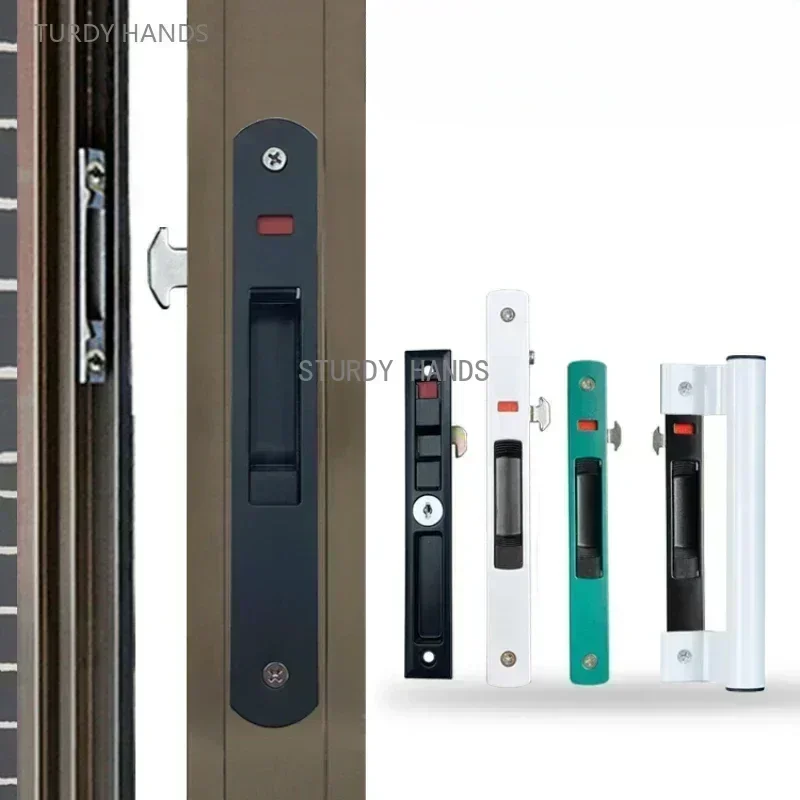 1 Satz Tür- und Fensterhakenschlösser aus verdickter Edelstahl und Aluminiumlegierung, Balkon-Schiebetür-Schlossschnallen aus Glas