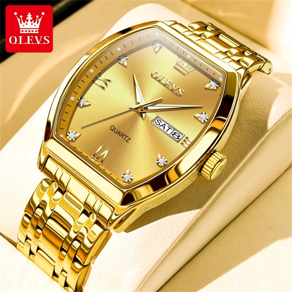 OLEVS 5528 Quarz herren Uhr Luxus Marke Diamant Business Edelstahl Wasserdicht Tonneau zifferblatt Gold Uhr Reloio Masculino Image