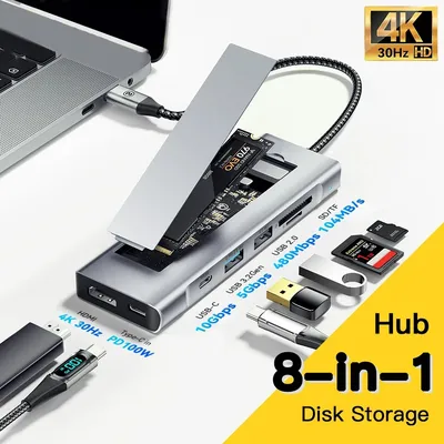 8-in-1-USB-Hub mit Festplatten speicher funktion Typ C zu HDMI-kompatibler USB-Splitter-USB-Docking station für Laptop MacBook Pro Air Image
