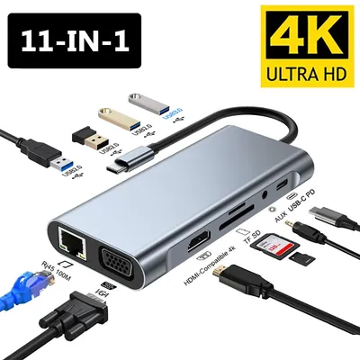 USB C HUB 4K 30Hz Typ C zu HDMI-kompatibel USB 3.0 Adapter 11 in 1 Typ C HUB Dock PD 87W USB C Splitter für MacBook Pro Air