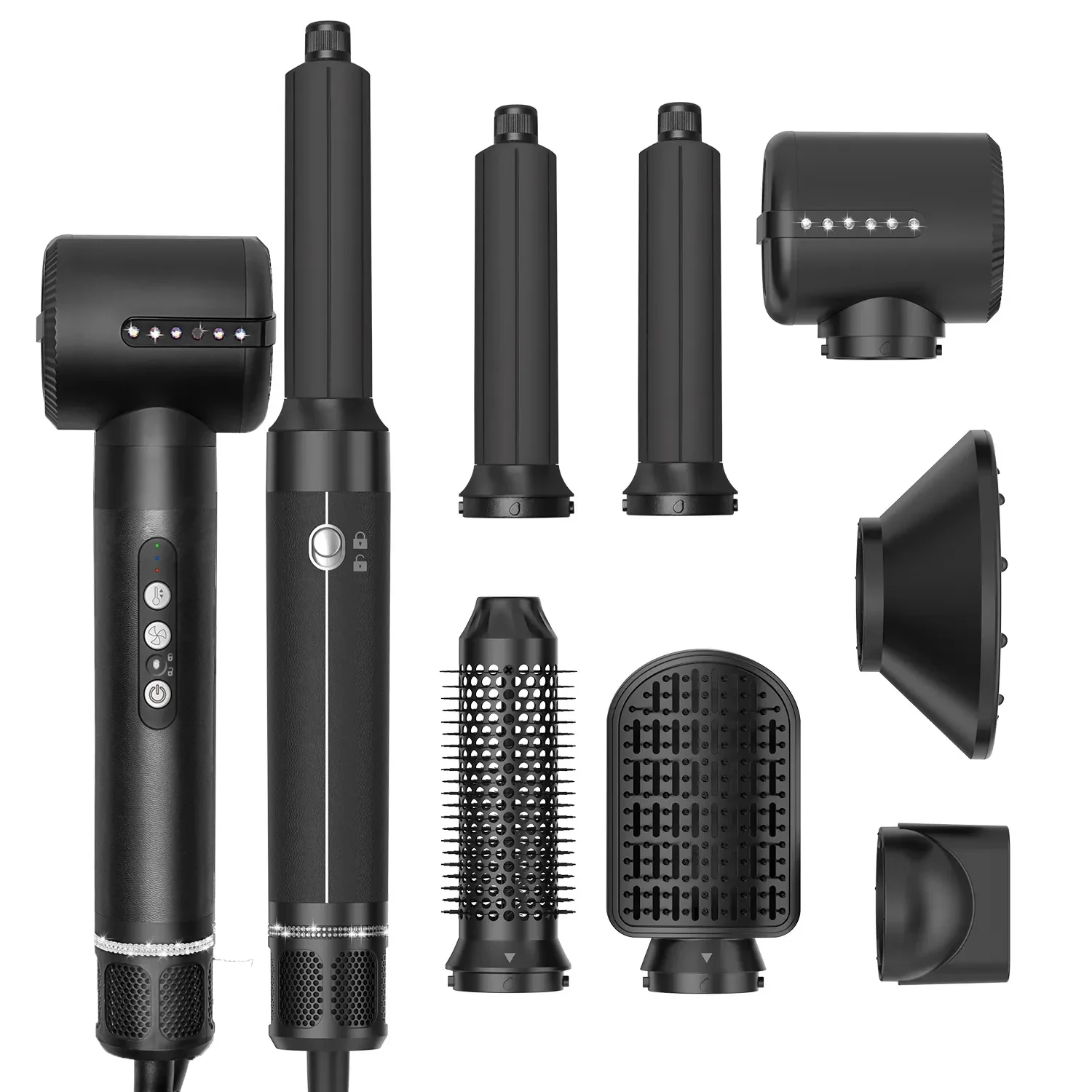 Professioneller Haartrockner, 7-in-1-Haarstyling-Werkzeuge, komplettes Set, bürstenloser Salonmotor 110000 U/min Hochgeschwindigkeits-Ionen-Haartrockner Image