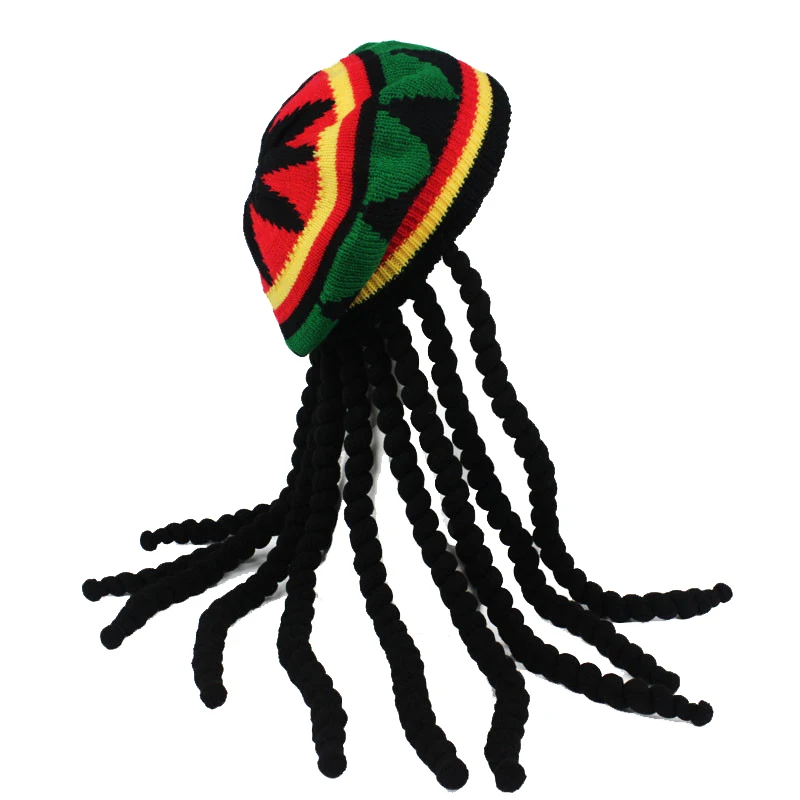 Hip Hop Cap Gestrickte Perücke Geflecht Hut Männlich Jamaikanischen Bob Marley Rasta Beanie Winter Gorra Hombre Dreadlocks Reggae Czapka Zimowa