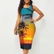 Sommer Hawaii Landschaft 3D-Druck knielange Strand kleider Frauen Slim Fit Party kleid ärmellose