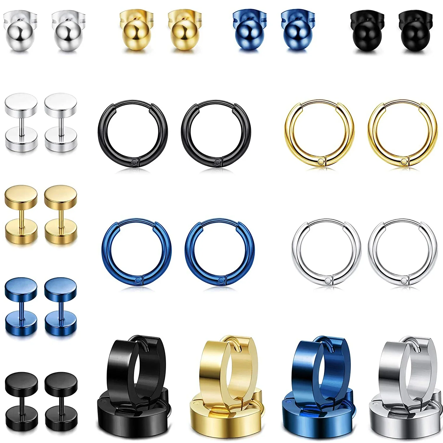 Wkoud 1-16 Paar Männer Edelstahl Ohr stecker für Frauen Huggie Creolen Piercing Ohrschmuck Set für Frauen Männer Teen Image