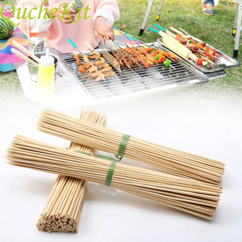 100 stücke 30cm Holz Bambus Grill Spieße BBQ Nadel Stick Einweg BBQ Sticks Für Outdoor Grill Camping Picknick Werkzeuge Image