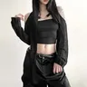 Goth dunkle offene Schulter Techwear Y2k Ernte Cardigans Mall Gothic Kapuze sexy Frauen Crop Tops