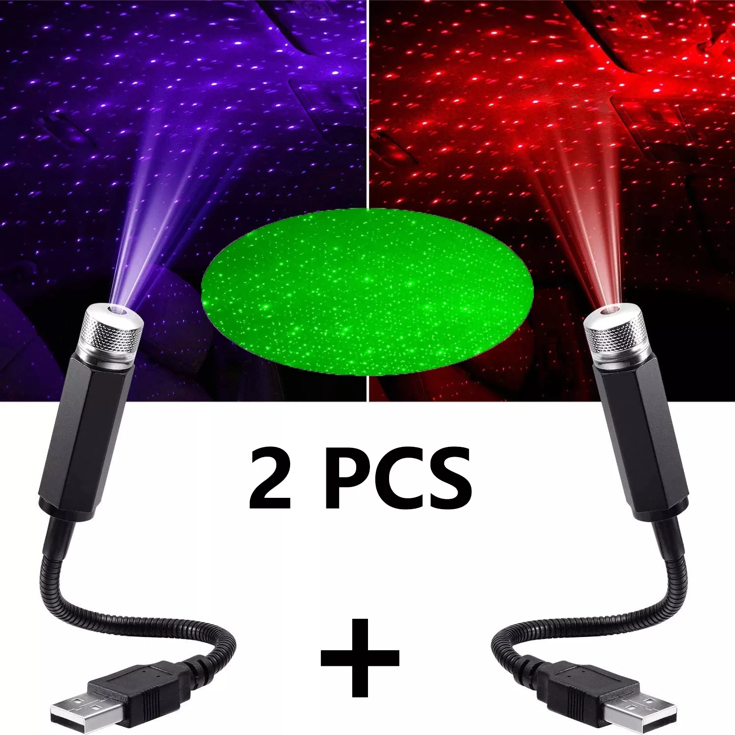 2X Romantische LED Sternenhimmel Nachtlicht 5V USB Powered Galaxy Star Projektor Lampe für Auto Dach Zimmer Decke Dekor Plug & Play Image