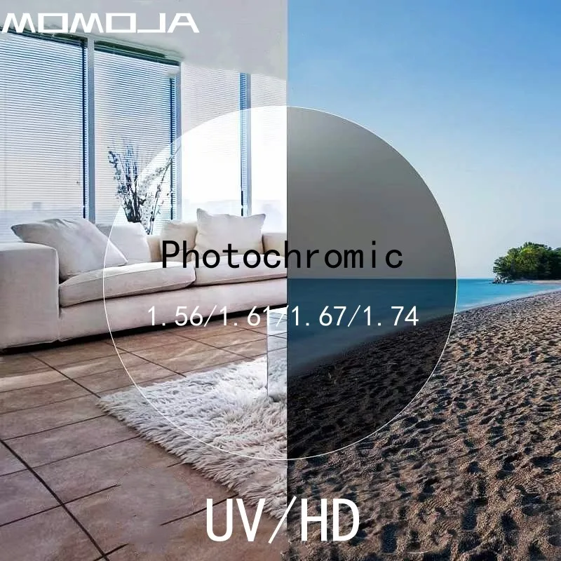 MOMOJA 1,56/1,61/1,67/1,74 Kratzfestes, reflektierendes, ultraviolettes HD-Myopie-Hyperopie-Chamäleon-Photochrome Linse, 1 Paar Image