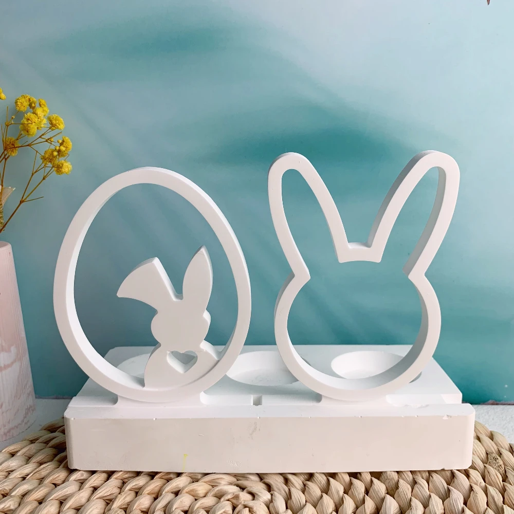 3D Hohl Kaninchen Kerze Dekoration Ornamente Kerzenhalter Gips Form DIY Silikon Form Ostern Geschenk Handgemachte Dekoration Image