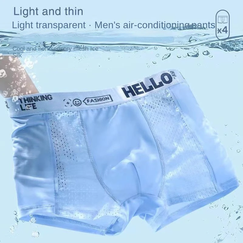1 stücke Mesh Eis Seide Boxer Shorts männer Unterwäsche FASQM Unterhose Atmungsaktive Sexy Dünne Höschen Bambus Dessous Plus Größe L-6XL Image