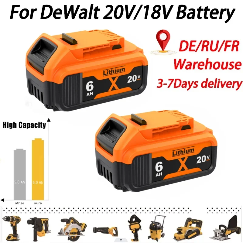20 V 3,0 Ah/6,0 Ah/9,0 Ah für Dewalt DCB200 Akku Ersatzakku kompatibel mit DCB206 DCB207 DCB204 DCB203 + Akku-Ladegerät Image