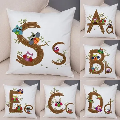 Kissenbezug mit Eulenbuchstaben A-Z für Sofa, Zuhause, Kinderzimmer, Dekoration, Image