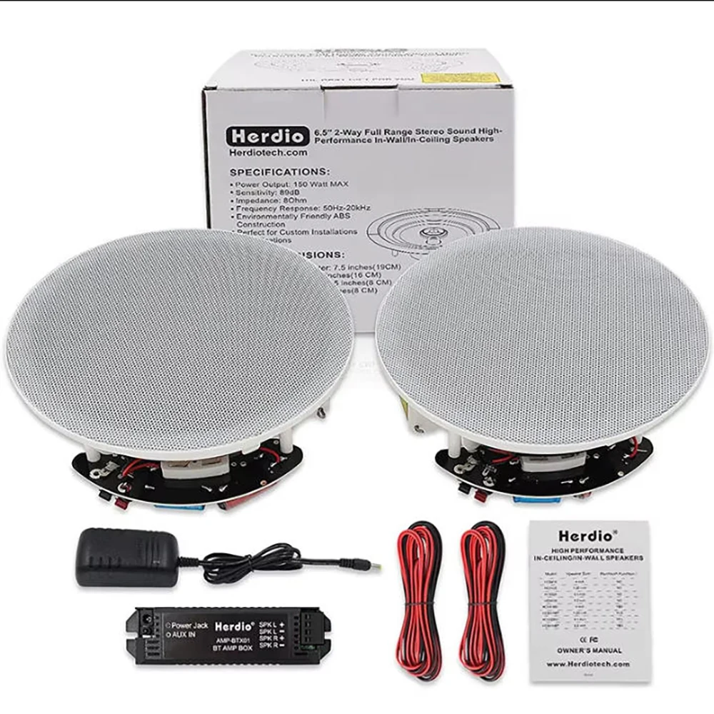 Herdio 6,5 Zoll Home-Audio-Bluetooth-Deckenlautsprecher mit 300 W, integriertes Lautsprechersystem für den Innenbereich, Küche, Schlafzimmer, Badezimmer, 2 Stück