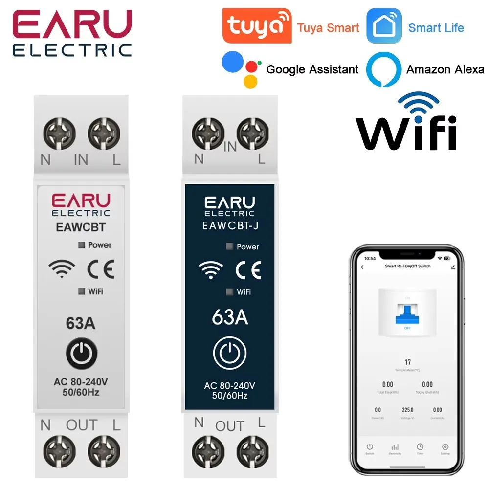 Tuya MCB WiFi Smart Circuit Breaker 1P + N 6-63A Zeitrelais Energie kWh Spannung Strom Meter Protector stimme Fernbedienung Schalter Image