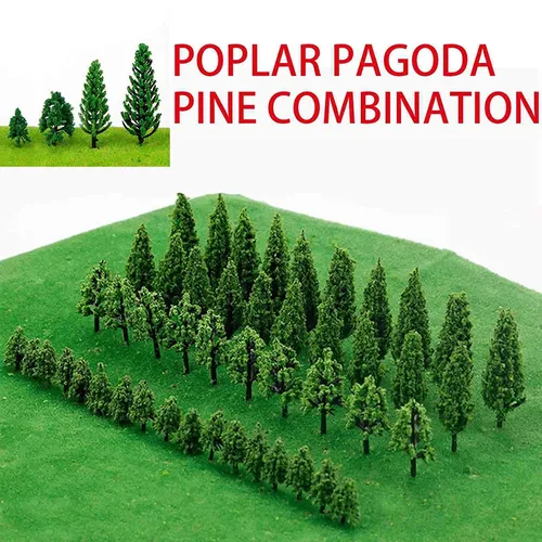 50 stücke Zug künstliche Miniatur Baum Kunststoff Modell Landschaft Eisenbahn Dekor Gebäude