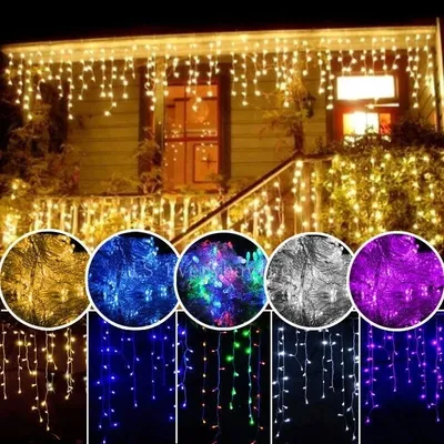 Außen dekoration 5m Droop 0 4-0 6 m Vorhang Eiszapfen LED Lichterketten 220V 110V Garten Weihnachten