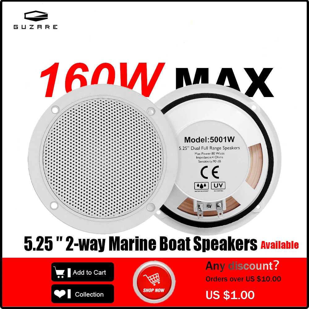 GUZARE 4/5,25-Zoll Marine Lautsprecher Boot Wasserdicht (2 Größe Verfügbar) für UTV ATV Golf Warenkorb/(Erweitern Kabel Option Verfügbar)