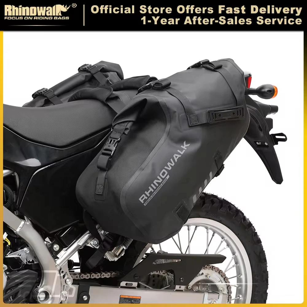 Rhinowalk Motorradtasche, 100 % wasserdicht, 18 l/28 l/48 l, großes Fassungsvermögen, 2 Stück, universelle Passform, Motorrad-Gepäcktasche, Sattel-Seitentaschen Image