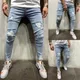 Schlanke zerrissene Jeans Distressed Hose für Männer Hip Hop Knieloch High Street Hose männliche