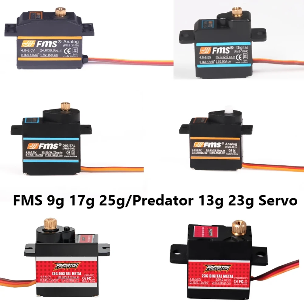 FMS Servo 9g 17g 25g 13g 23g Kunststoff Analog Metall Digital RC Flugzeug Hobby Modell Flugzeug Flugzeug Avion Drone Auto Ersatzteile