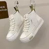Frauen Herbst neue Mode dicke Plattform Freizeit Sports chuh weiße Turnschuhe atmungsaktive lässige High-Top-Canvas-Schuhe 40
