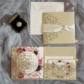 10 stück Tri-Falten Laser Ausschnitt Durchbrochene Blume Hochzeit Einladung Karte Set Postkarte