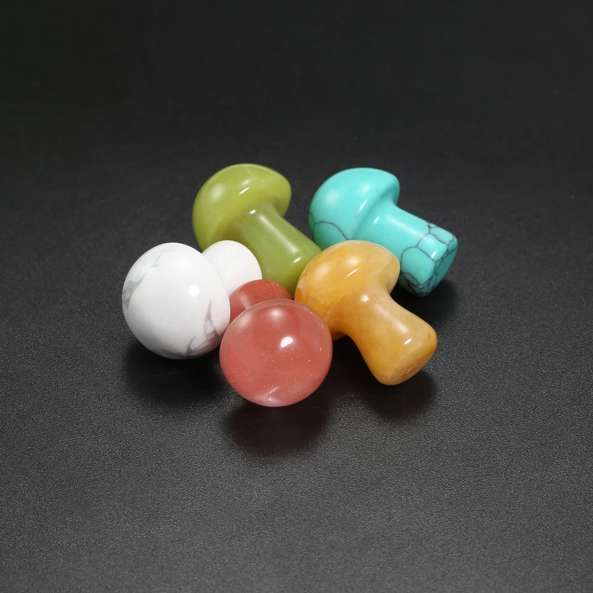 5 Stück Mini Pilz Statue Naturstein geschnitzte Dekoration Rosenquarz Heil kristall Geschenk raum Ornament Aquarium Dekor Schmuck Image